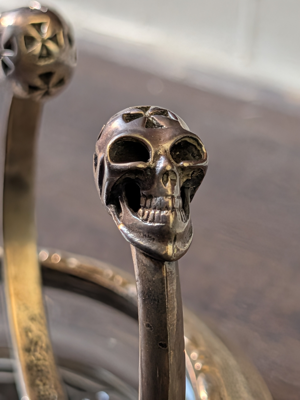 SKULL SILVER 925 Sterling Silver Gothic Iron Cross Good Luck Bangle Bracelet